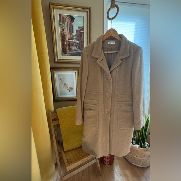 100% Camel Hair & Satin Vintage Long-Line Peacoat Size 10 in Warm Tan - Picture 5 of 15